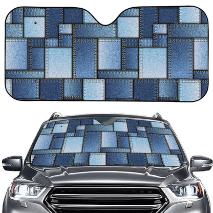 Patchwork Denim Jeans Pattern Print Car Windshield Sun Shade
