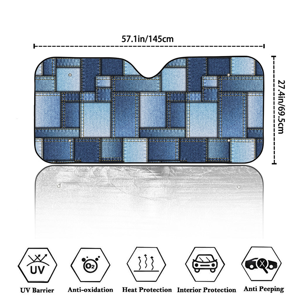 Patchwork Denim Jeans Pattern Print Car Windshield Sun Shade