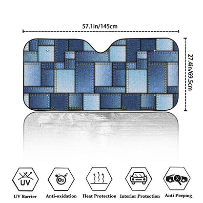 Patchwork Denim Jeans Pattern Print Car Windshield Sun Shade