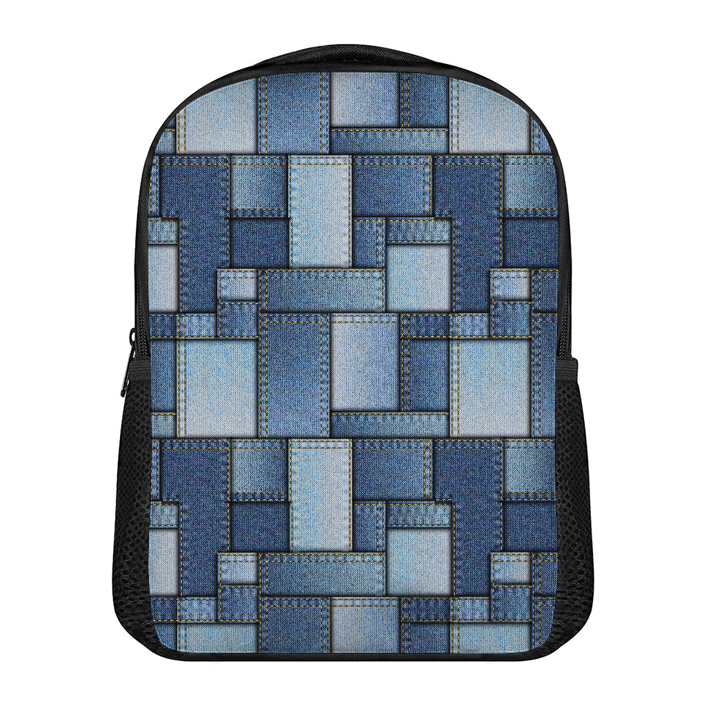 Patchwork Denim Jeans Pattern Print Casual Backpack