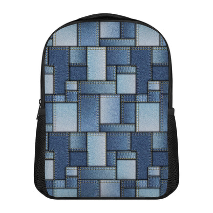 Patchwork Denim Jeans Pattern Print Casual Backpack