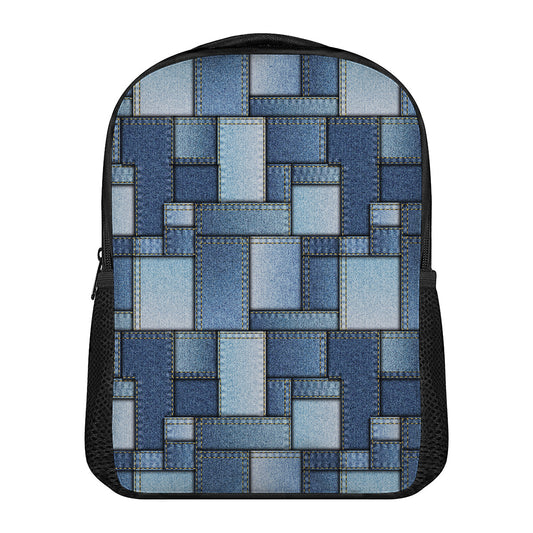 Patchwork Denim Jeans Pattern Print Casual Backpack