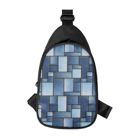Patchwork Denim Jeans Pattern Print Chest Bag