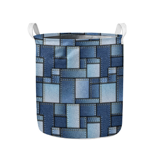 Patchwork Denim Jeans Pattern Print Collapsible Laundry Basket