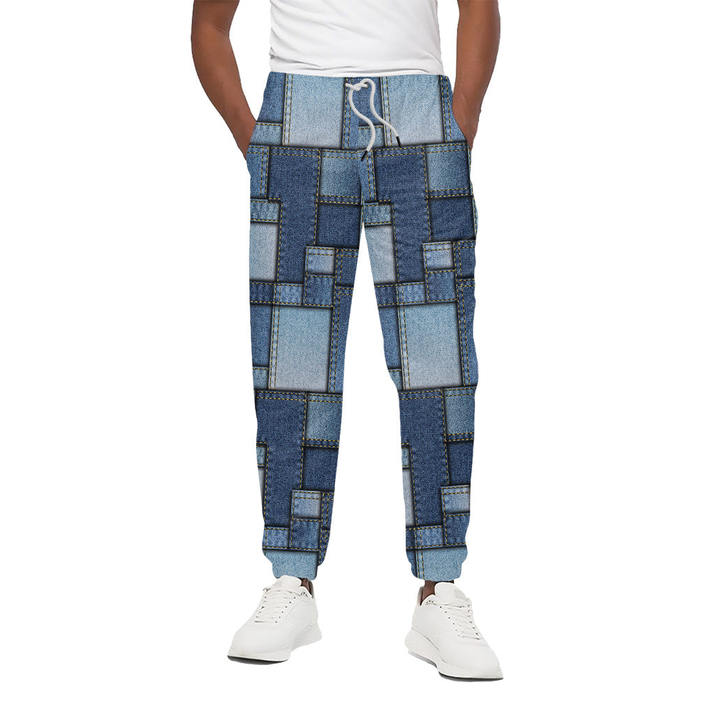 Patchwork Denim Jeans Pattern Print Cotton Pants