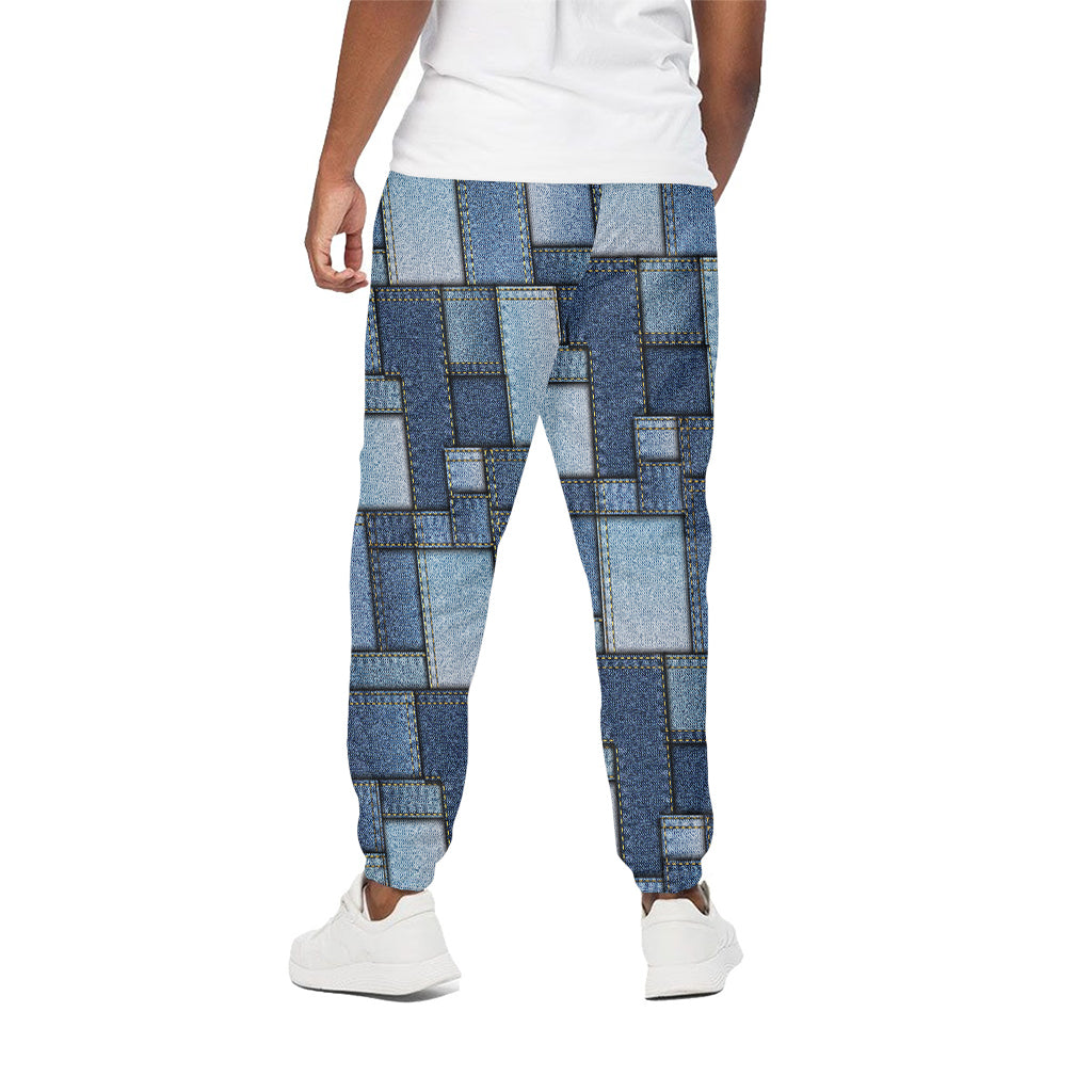 Patchwork Denim Jeans Pattern Print Cotton Pants