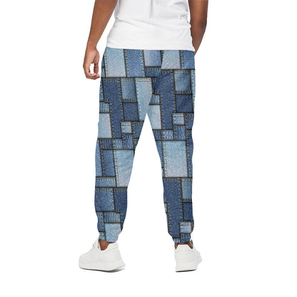 Patchwork Denim Jeans Pattern Print Cotton Pants