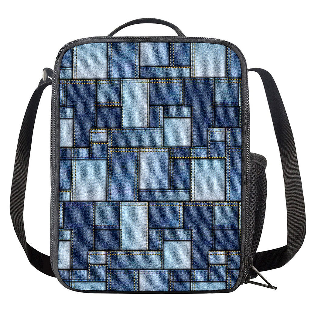 Patchwork Denim Jeans Pattern Print Crossbody Lunch Bag