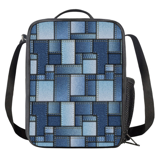 Patchwork Denim Jeans Pattern Print Crossbody Lunch Bag