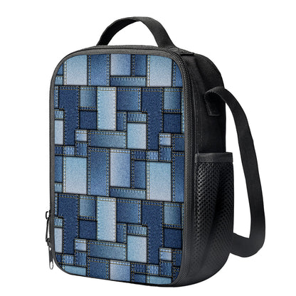 Patchwork Denim Jeans Pattern Print Crossbody Lunch Bag