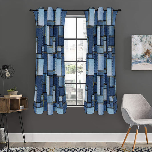 Patchwork Denim Jeans Pattern Print Curtain