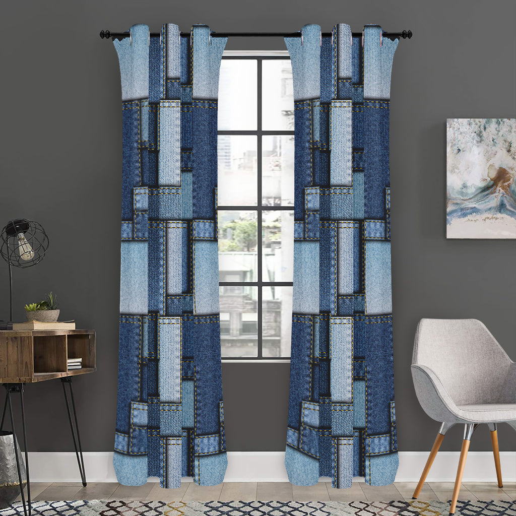 Patchwork Denim Jeans Pattern Print Curtain