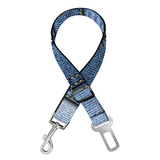 Patchwork Denim Jeans Pattern Print Dog Seat Belt
