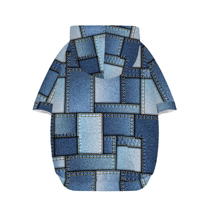 Patchwork Denim Jeans Pattern Print Dog Zip Up Hoodie