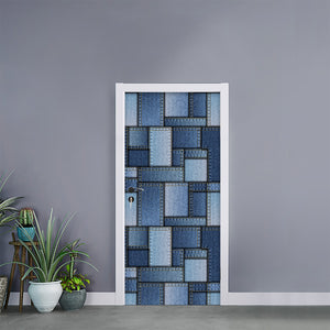 Patchwork Denim Jeans Pattern Print Door Sticker