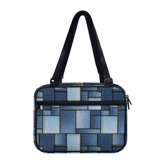 Patchwork Denim Jeans Pattern Print Double Strap Bible Bag