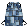 Patchwork Denim Jeans Pattern Print Drawstring Backpack