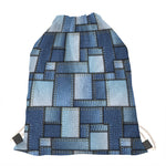 Patchwork Denim Jeans Pattern Print Drawstring Bag