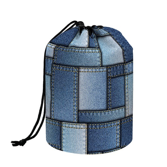 Patchwork Denim Jeans Pattern Print Drawstring Makeup Bag