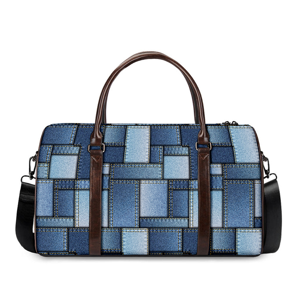Patchwork Denim Jeans Pattern Print Duffle Bag