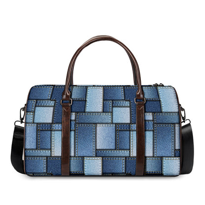 Patchwork Denim Jeans Pattern Print Duffle Bag