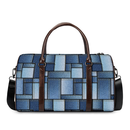 Patchwork Denim Jeans Pattern Print Duffle Bag