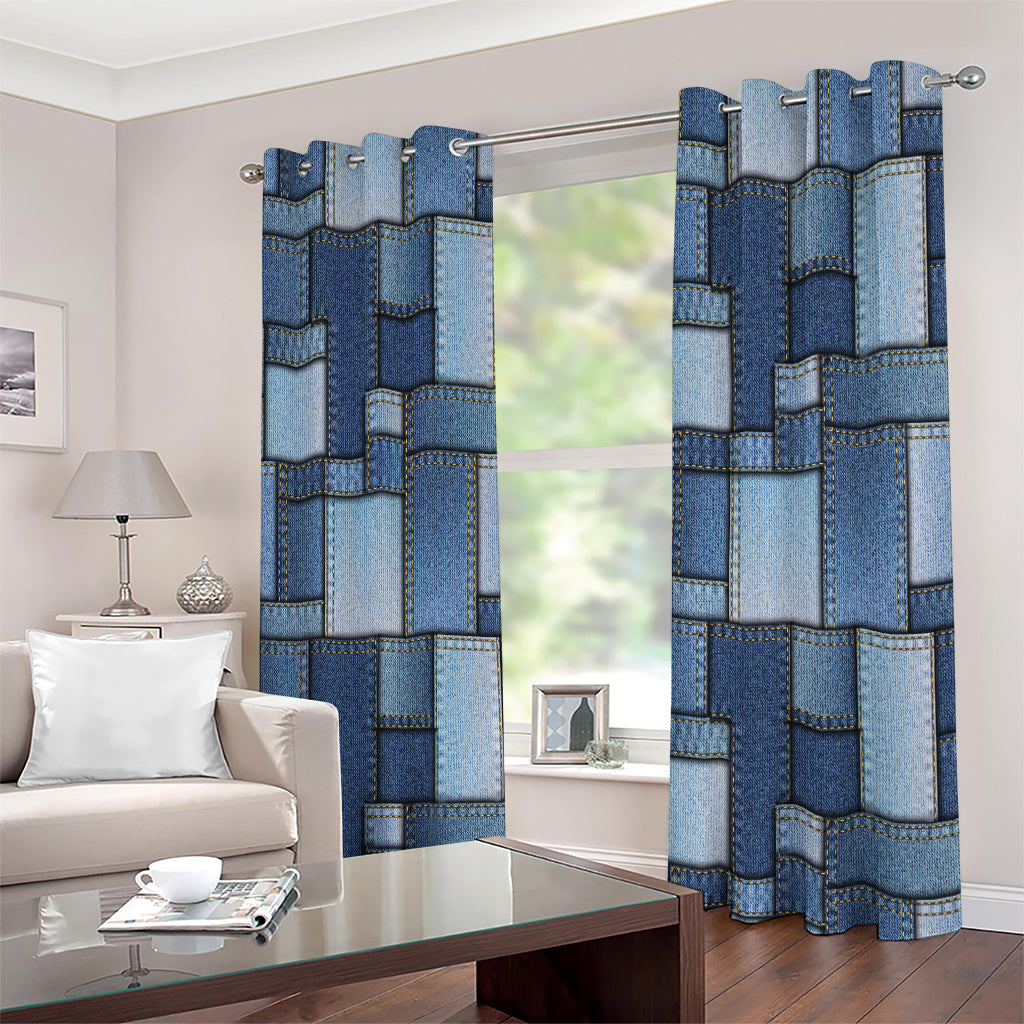 Patchwork Denim Jeans Pattern Print Extra Wide Grommet Curtains