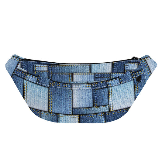 Patchwork Denim Jeans Pattern Print Fanny Pack