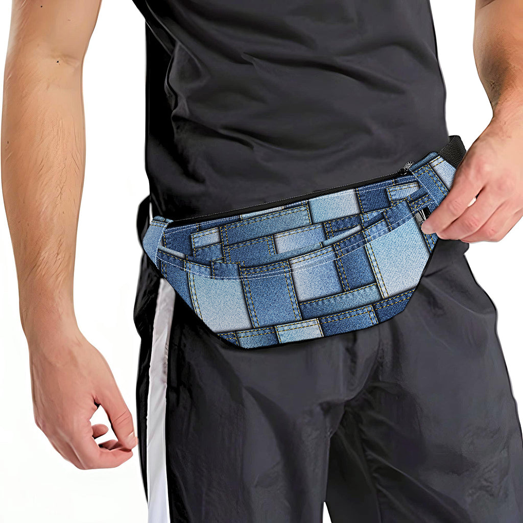 Patchwork Denim Jeans Pattern Print Fanny Pack