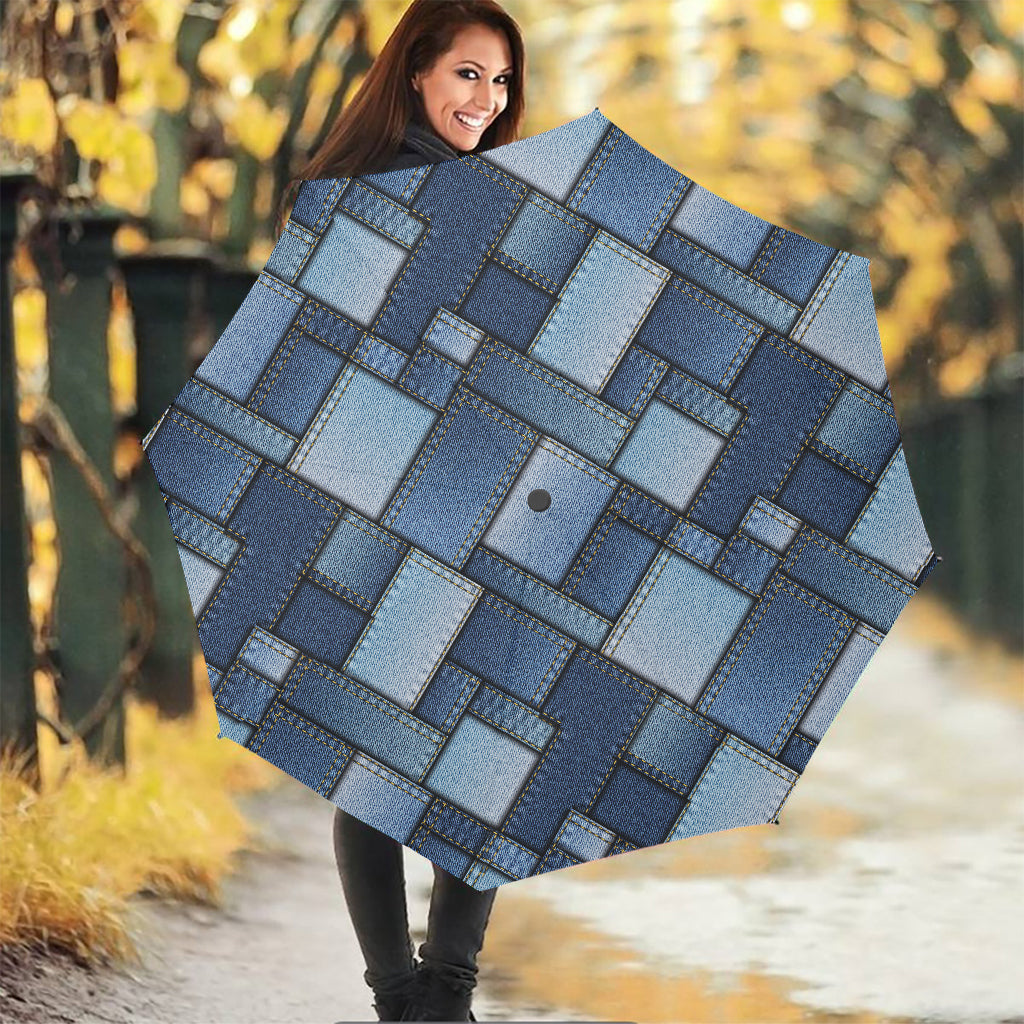 Patchwork Denim Jeans Pattern Print Foldable Umbrella