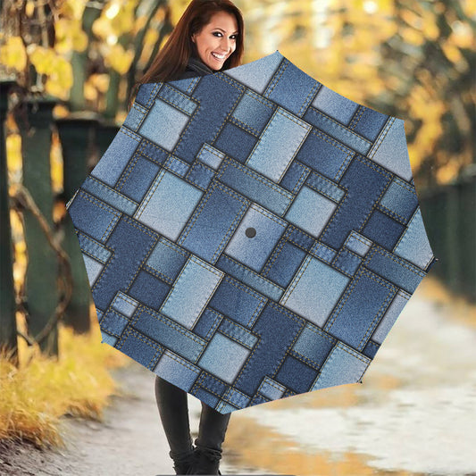 Patchwork Denim Jeans Pattern Print Foldable Umbrella