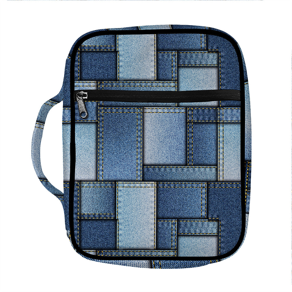 Patchwork Denim Jeans Pattern Print Front Pocket Bible Bag
