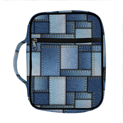 Patchwork Denim Jeans Pattern Print Front Pocket Bible Bag