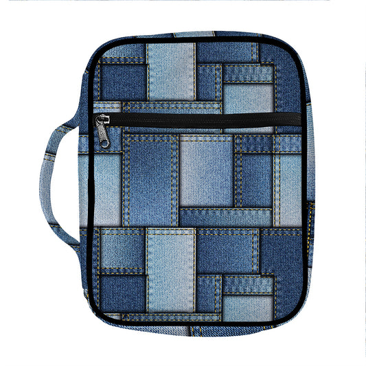 Patchwork Denim Jeans Pattern Print Front Pocket Bible Bag