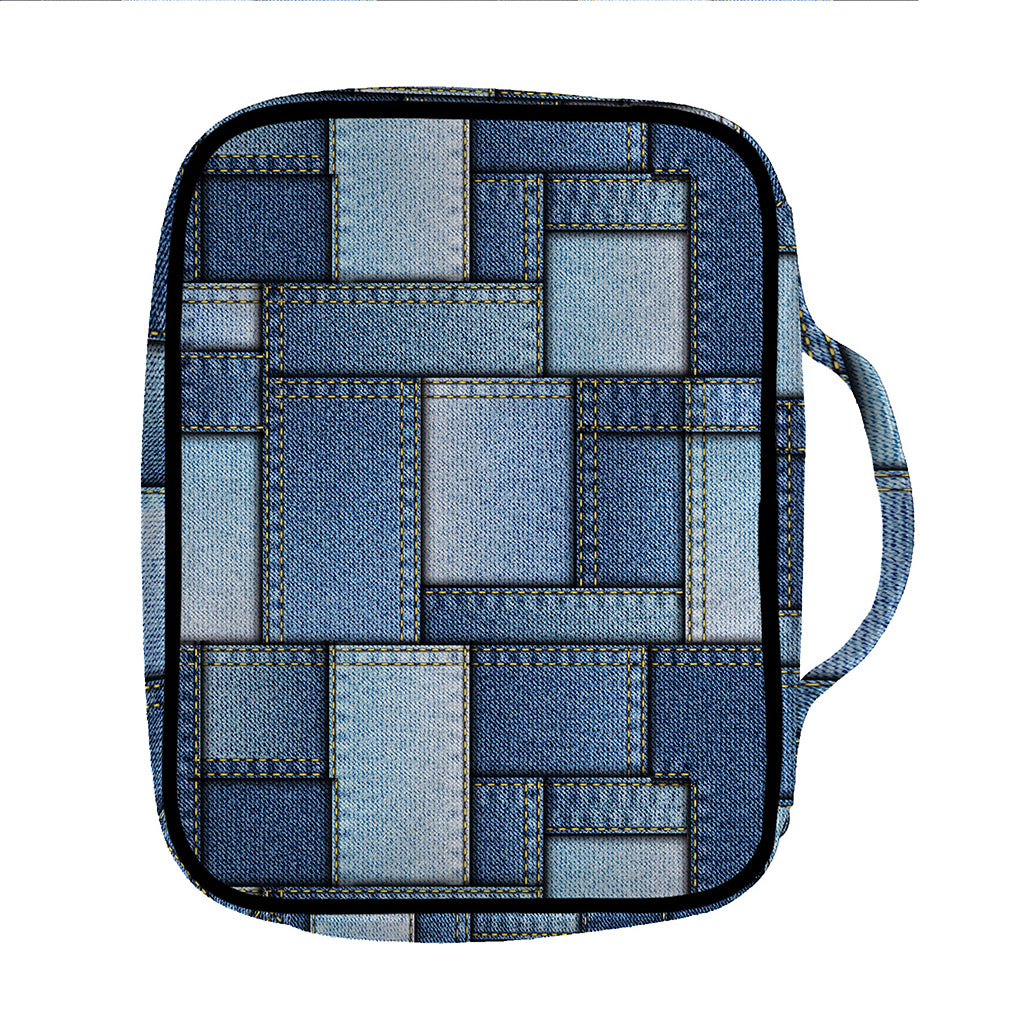 Patchwork Denim Jeans Pattern Print Front Pocket Bible Bag