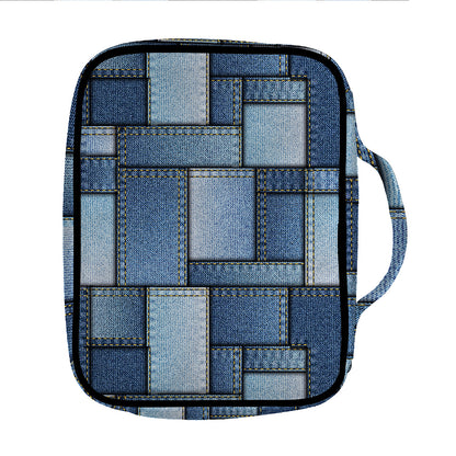 Patchwork Denim Jeans Pattern Print Front Pocket Bible Bag