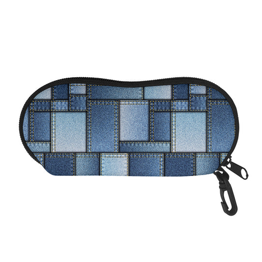 Patchwork Denim Jeans Pattern Print Glasses Case