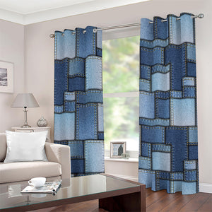 Patchwork Denim Jeans Pattern Print Grommet Curtains