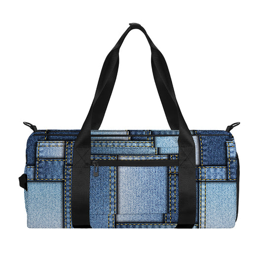 Patchwork Denim Jeans Pattern Print Gym Bag