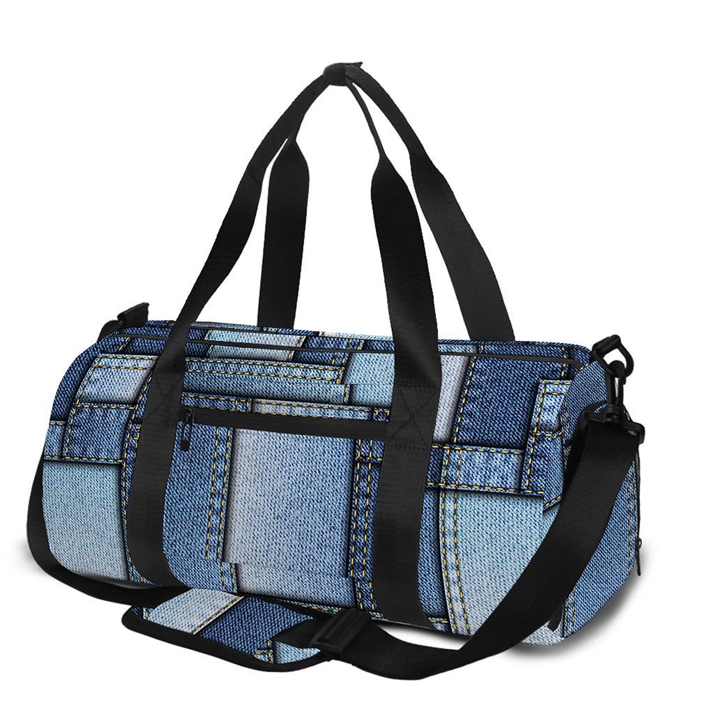 Patchwork Denim Jeans Pattern Print Gym Bag