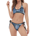 Patchwork Denim Jeans Pattern Print Halter Scoop Tie Side Bikini