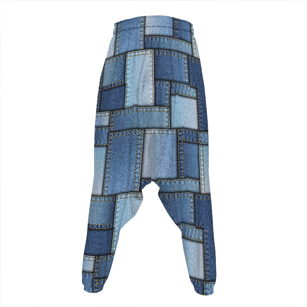 Patchwork Denim Jeans Pattern Print Hammer Pants