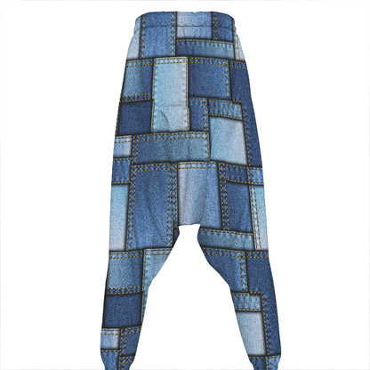 Patchwork Denim Jeans Pattern Print Hammer Pants