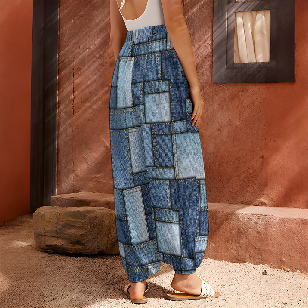 Patchwork Denim Jeans Pattern Print Harem Pants