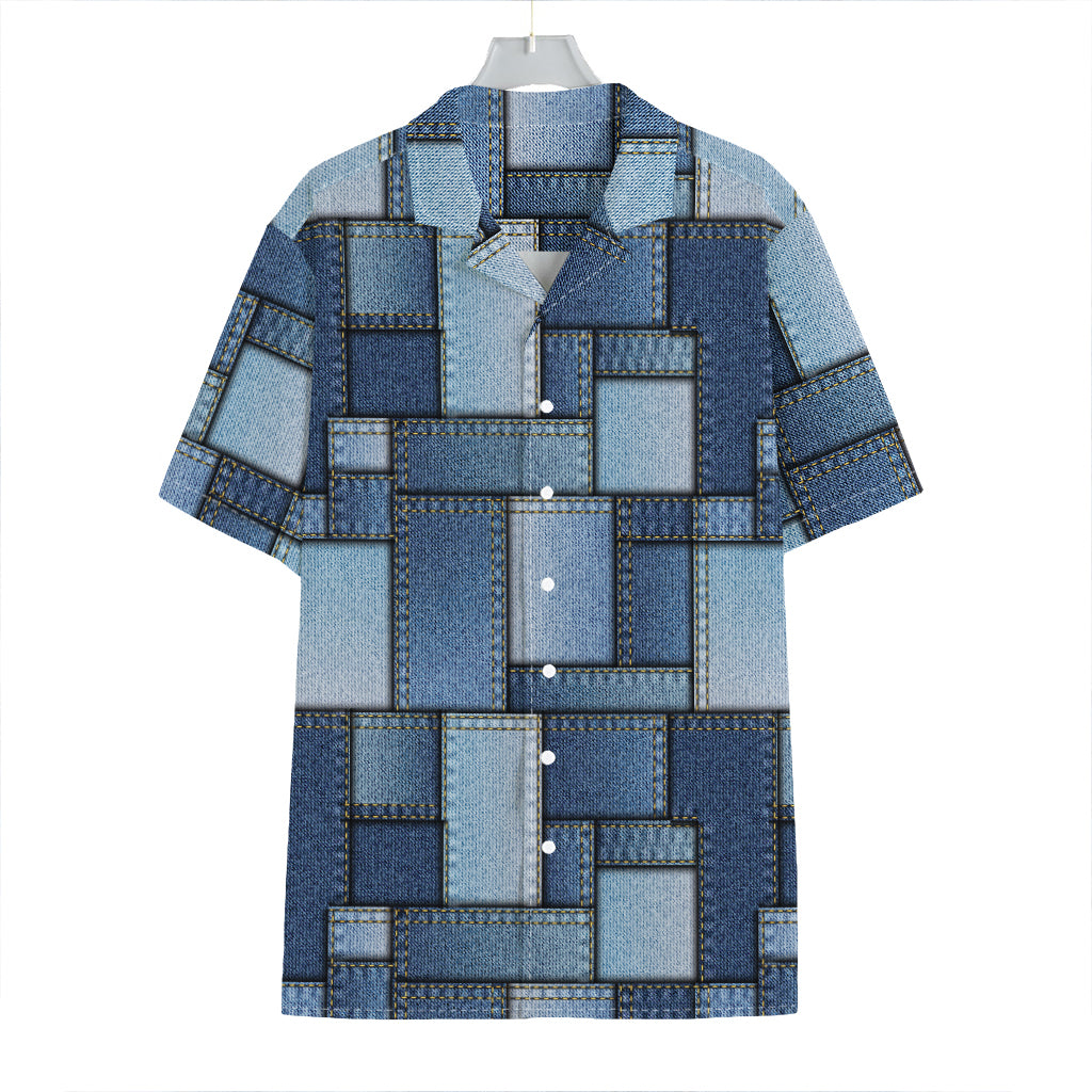 Patchwork Denim Jeans Pattern Print Hawaiian Shirt