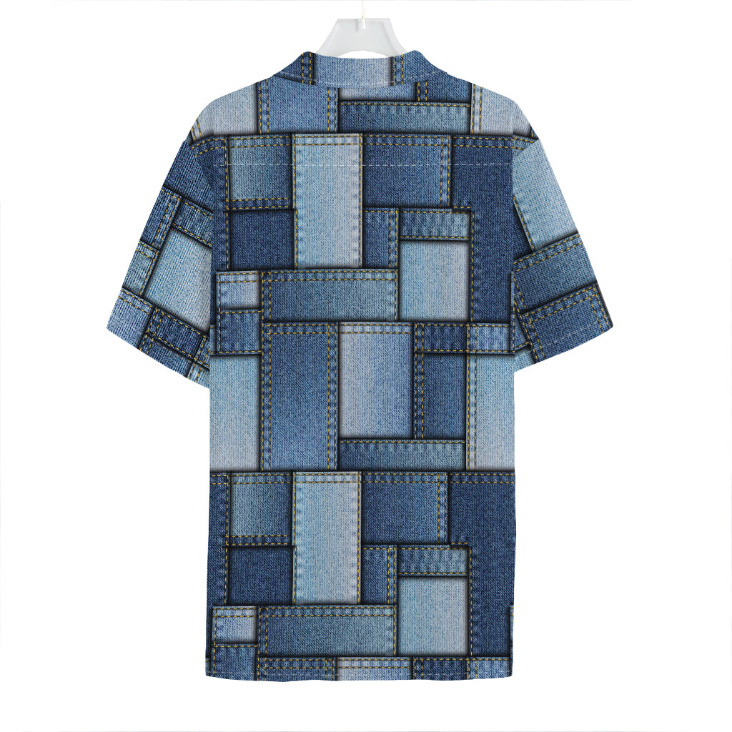 Patchwork Denim Jeans Pattern Print Hawaiian Shirt