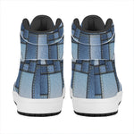 Patchwork Denim Jeans Pattern Print High Top Leather Sneakers