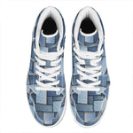 Patchwork Denim Jeans Pattern Print High Top Leather Sneakers
