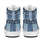 Patchwork Denim Jeans Pattern Print High Top Leather Sneakers