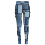 Patchwork Denim Jeans Pattern Print High-Waisted Pocket Leggings
